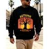 Men's Graphic Print Crew Neck Sweatshirt With Autumn Festival Tree Silhouette Sunset, Loose Fit Streetwear.