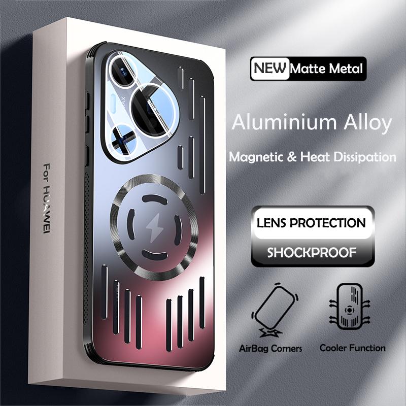 Hard Metal Heat Dissipation Magnetic Wireless Charging Cover For Huawei P40 P50 P60 Puro 70 Ultra Pro Cool Protective Back Case