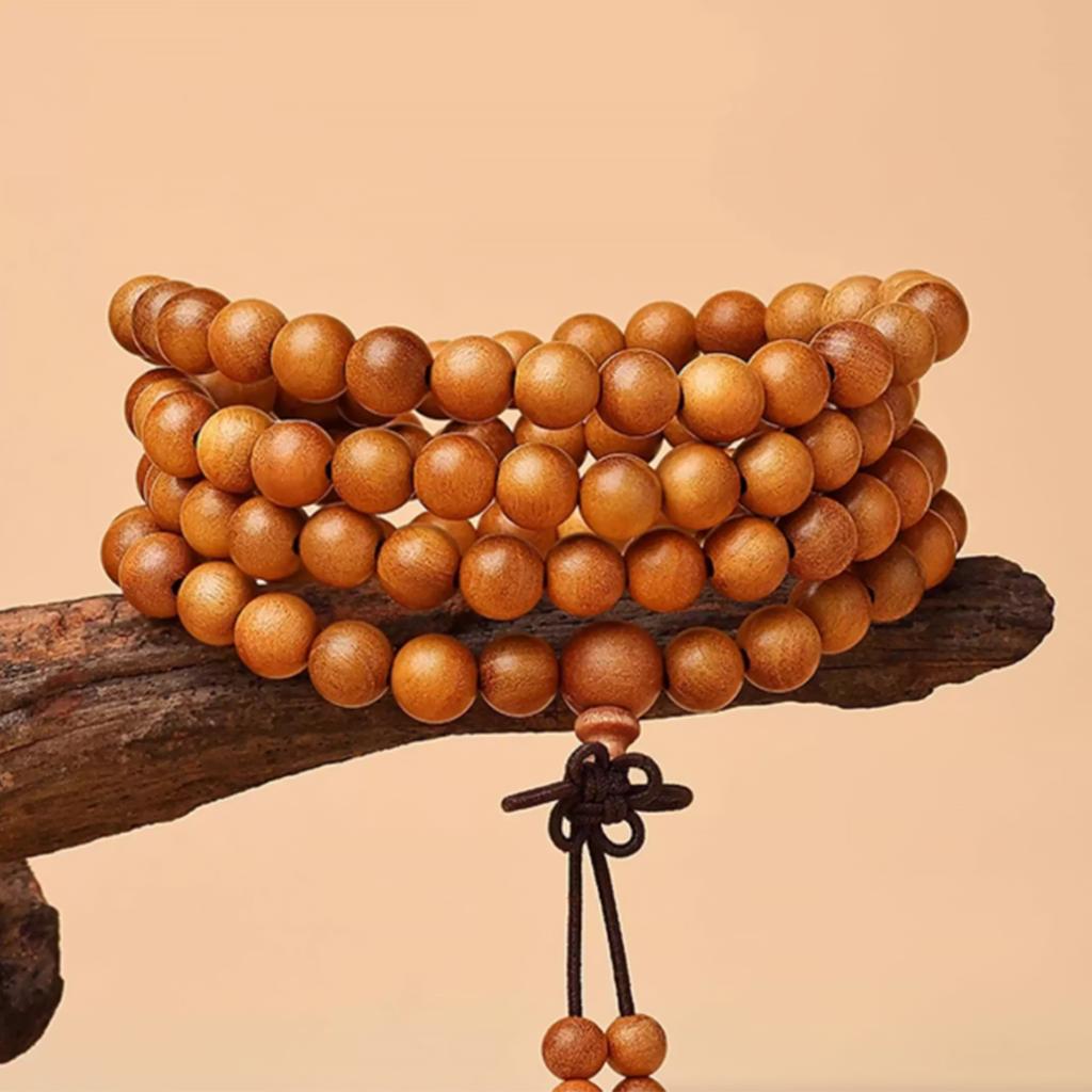 Natural Aged Peach Wood 108 Beads Mala Bracelet, Multi-Layer Buddhist Prayer Beads Unisex Protection Amulet Jewelry Gift