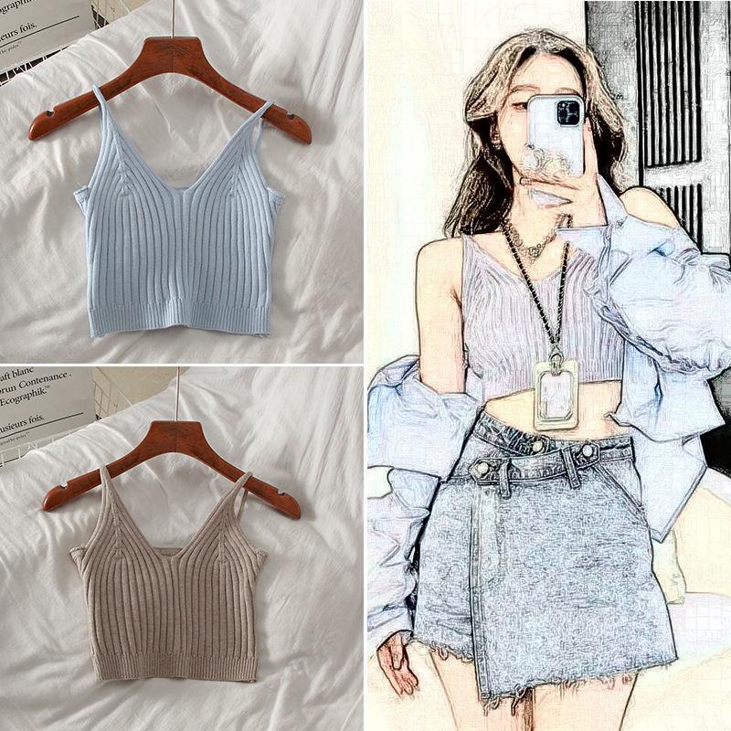 Sexy Crop Tops Pletené Halter Tílko Ženy Léto Camis Košilka bez zad Móda Žebrovaný top s trubkou Dámská zkrácená vesta bez rukávů