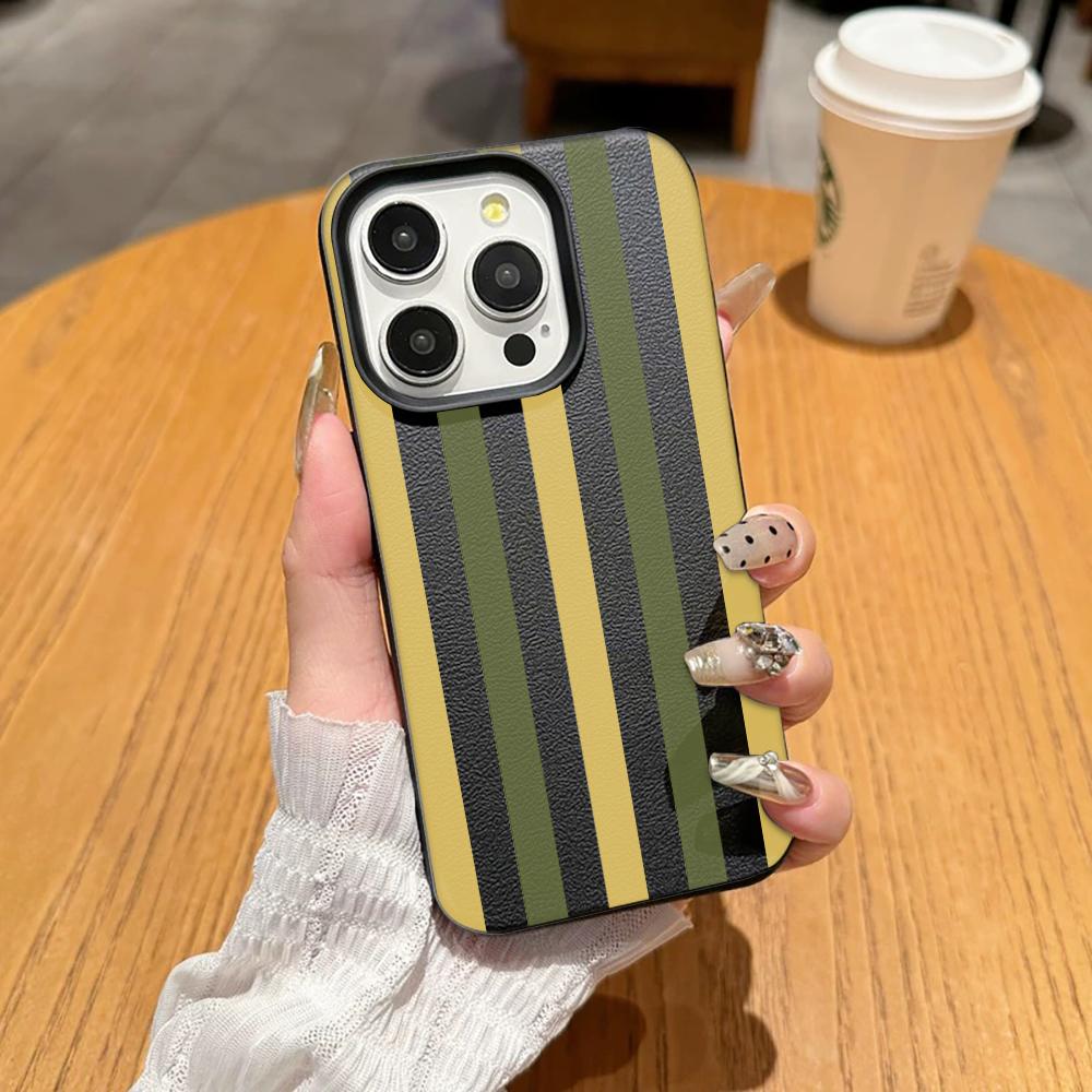 Fashion Two Tone Stripe Phone Case For Iphone 17 Air 16 16e 15 14 11 13 12 Pro Max Aesthetic Shockproof Leather Vintage Cover