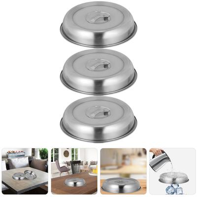 3 Pcs Stainless Steel Dish Cover Griddle Kitchen BBQ Food Lid Steak Dome Covers Portable Protecting
