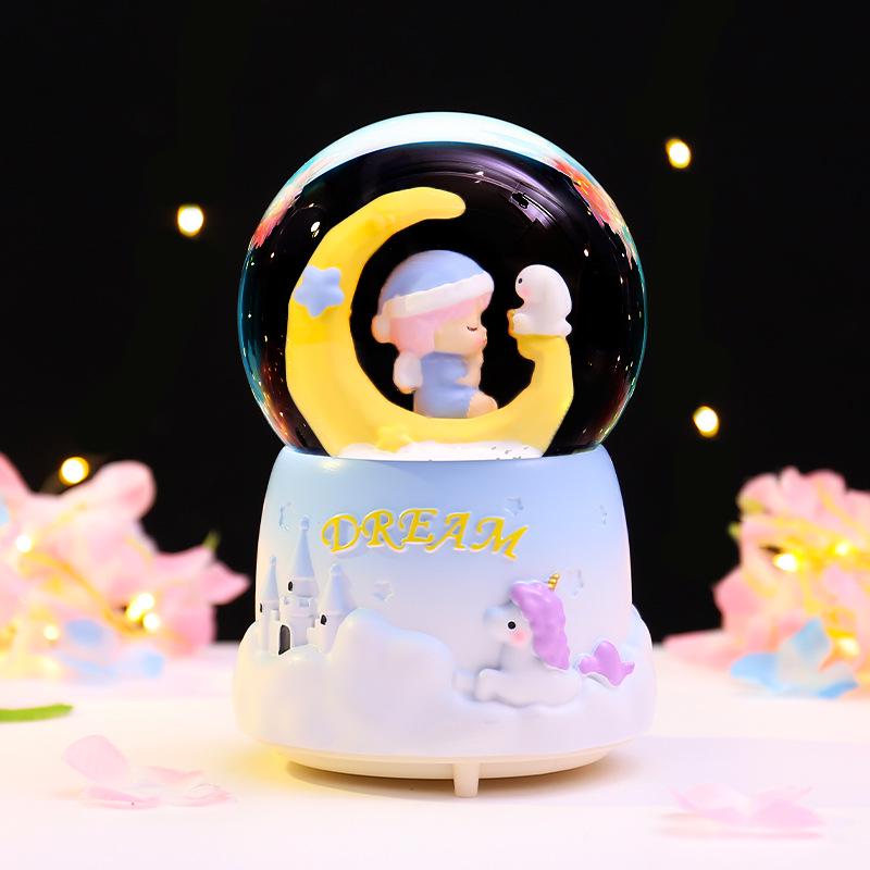 Iridescent Castle Snowfall Crystal Ball Music Box for Kids - Dreamy Fairy Tale Carriage.