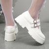 Mode Klobige Plateau Mary Jane Schuhe Damen Lackleder Doppel Schnallenriemen Pumps Frau Schwarz Weiß Dicke Hohe Absätze Lolita Schuhe
