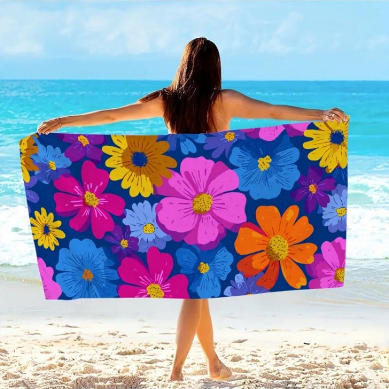 

1pc Floral Beach Towel Vibrant Colorful Flower Pattern Bath Towels Soft Microfiber Fabric Unisex Oversized Towel for Swimming W40*H60(CM)