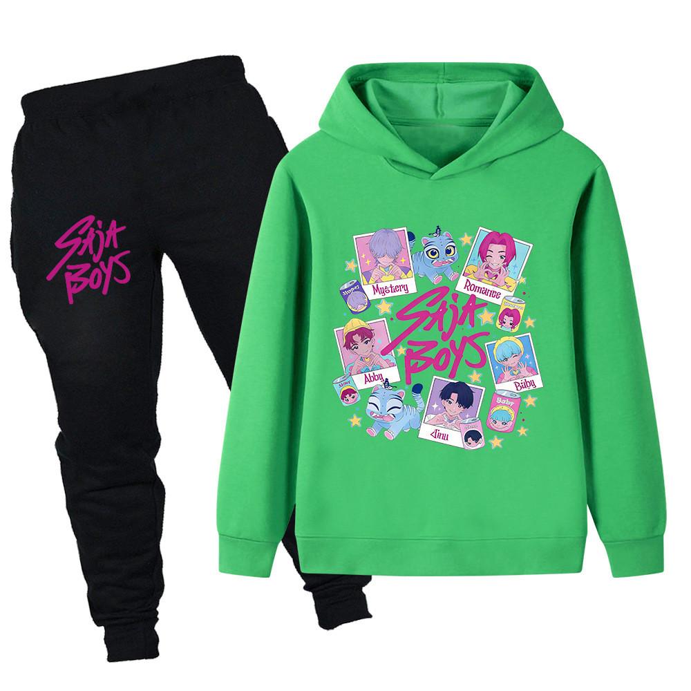 PB1206 Kinder Jungen Mädchen Kpop Mira Zoey Rumi Sajaboys Print Langarm Kapuzenpullover Hose Hosen Kleidung Sets