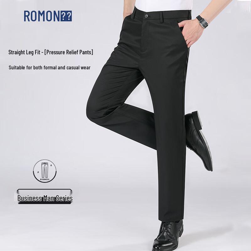 ROMON Men's Ice Silk Business Casual Stretch Straight Leg Pants