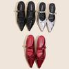 Fashion Fashion Pointed Toe Bow Flat Sandals Women High Quality Patent Leather Low Heel Slippers Summer Elegant Dress Zapatos De Mujer