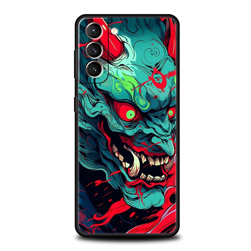 Japan Samurai Oni Mask Phone Case for Samsung Galaxy S24 S23 S22 S20 S21 FE Ultra S10 S10E S9 S8 Plus 5G Silicone Cover Capas