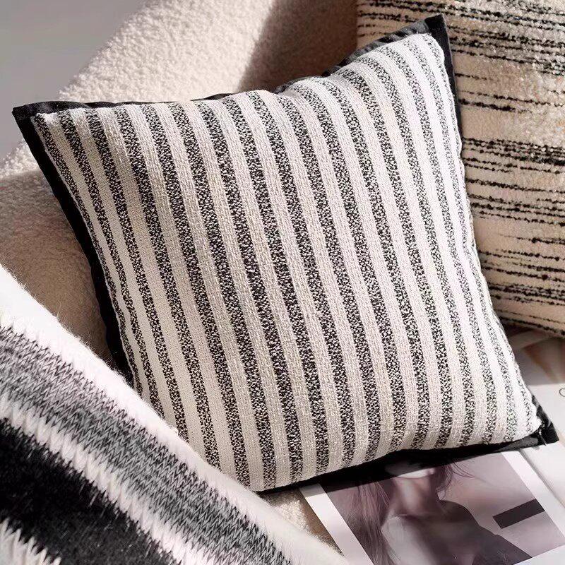 Black & White Modern Throw Pillow Covers Set - Neutral Abstract Striped & Plush Cushion Covers for Living Room Sofa Decor