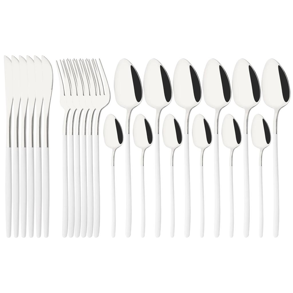 24 ks Luxusní stříbrné nádobí Sada příborů Sada příborů z nerezové oceli Odolné opakovaně použitelné a leštěné nádobí pro domácnost