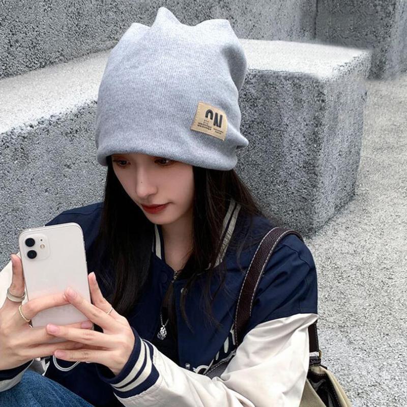 Korean Knit Beanies for Women Winter Warm Loose Skullies Outdoor Windproof Pullover Hats Unisex Skullcap