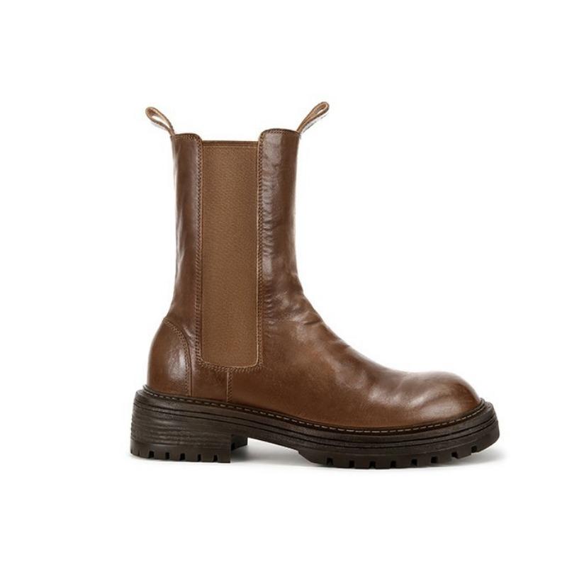 

Autumn and winter washed horse hide pleated thick-soled elastic Martin short boots women s cigarette boots women s 40