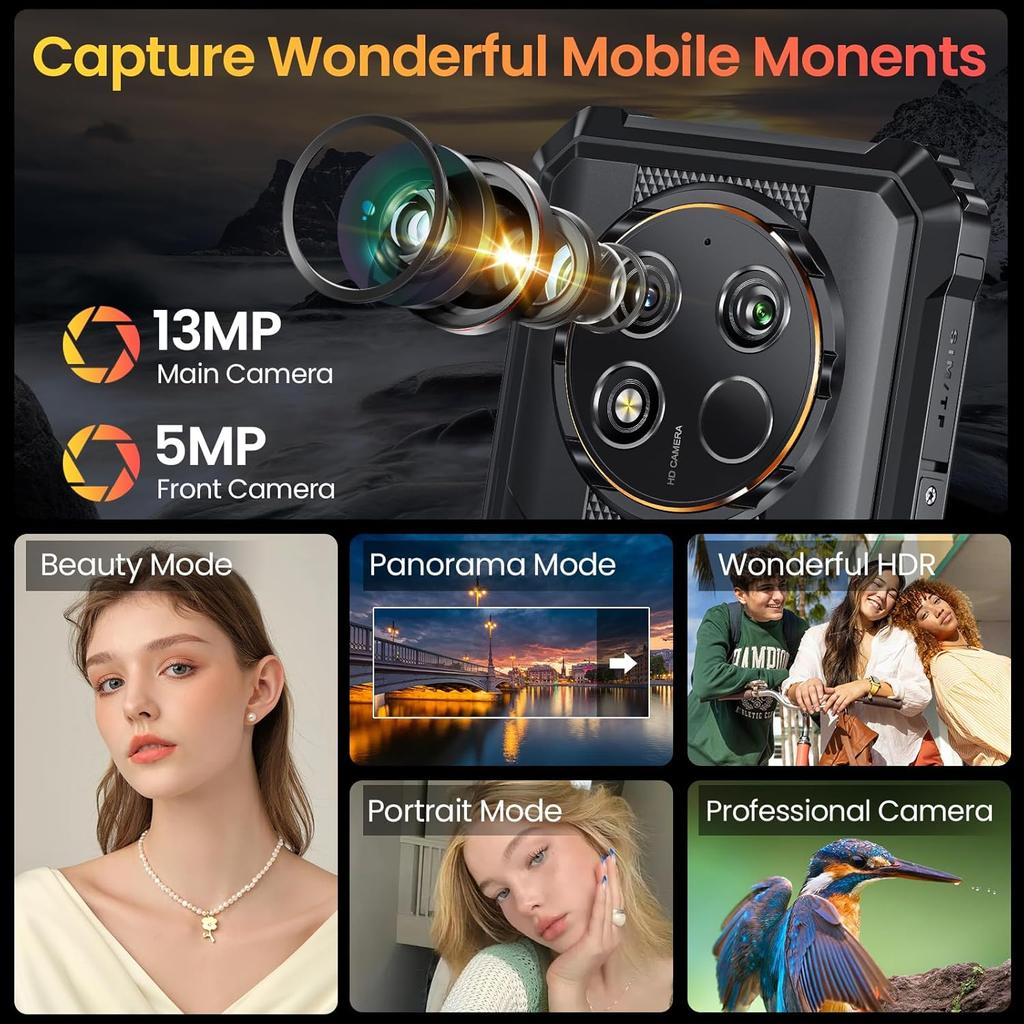 Oukitel WP28E Rugged Cell Phone, 6.52-inch HD+ Display, 10600mAH Smartphone,8GB+64GB, IP68 &IP69K & MIL-STD-810H, Rear Camera 13MP