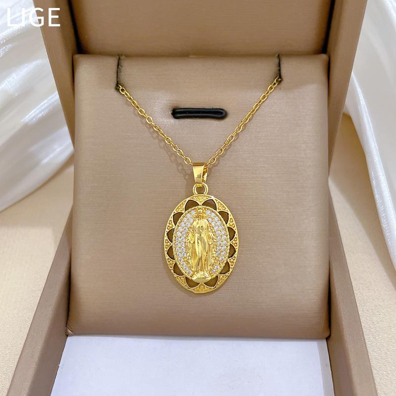Titanium Steel, Empty Egg-Shaped Portrait, Light Luxury Temperament, Gorgeous Full Diamond Necklace, Female Versatile Collarbone Chain
