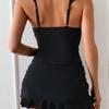 Swimsuit Women Pure Color Bikini Set With Ruffle Trim For Water Sports