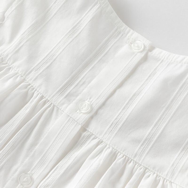 Girls' White Square Collar Summer Shirt