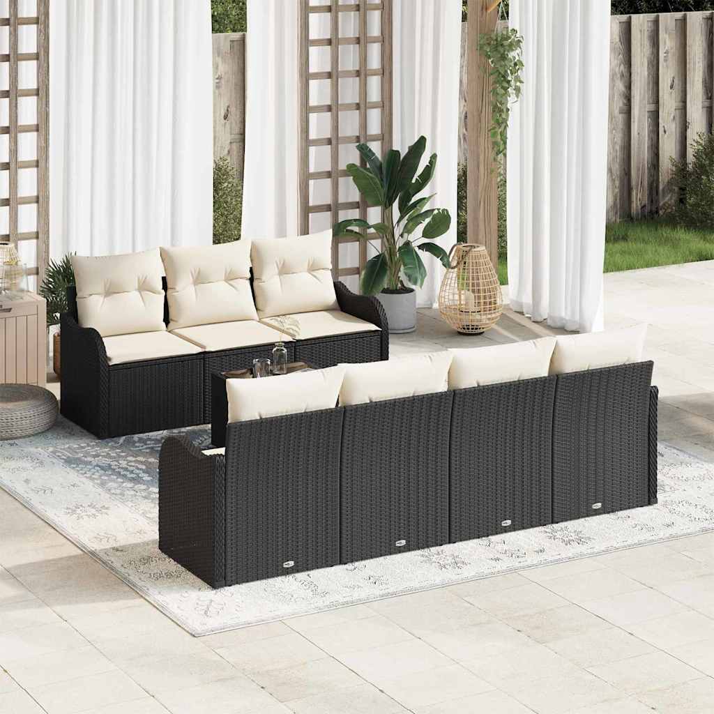 Garden Sofa Set with Cushions and Storage 8 pcs Black and Cream