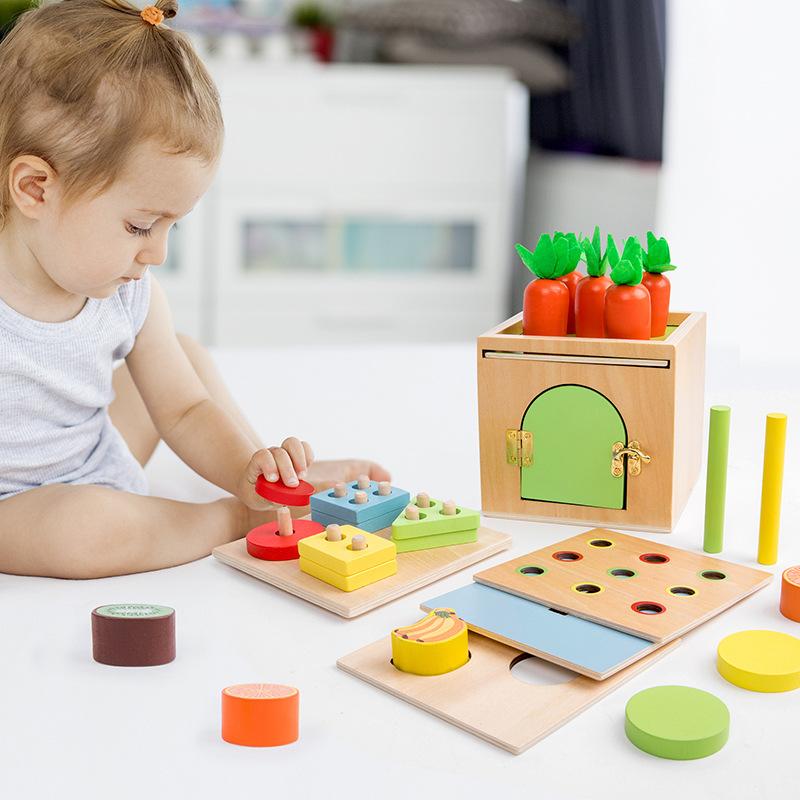 Children'S Early Education 6-In-1 Intelligence Box Montessori Unlocking And Pulling Radish Shape Set Column Fruit Matching Toy