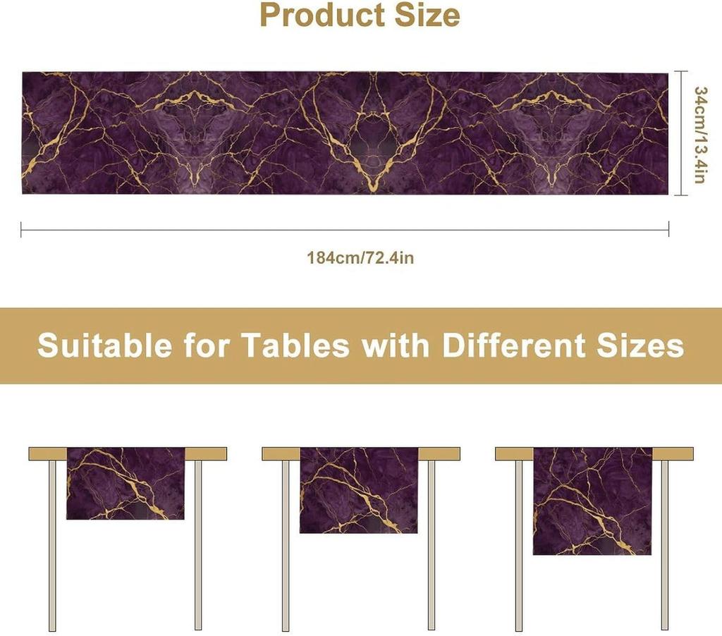 Modern Abstract Purple Marble Linen Table Runner Home Table Decor Reusable Kitchen Dining Table Runner Holiday Party Decor