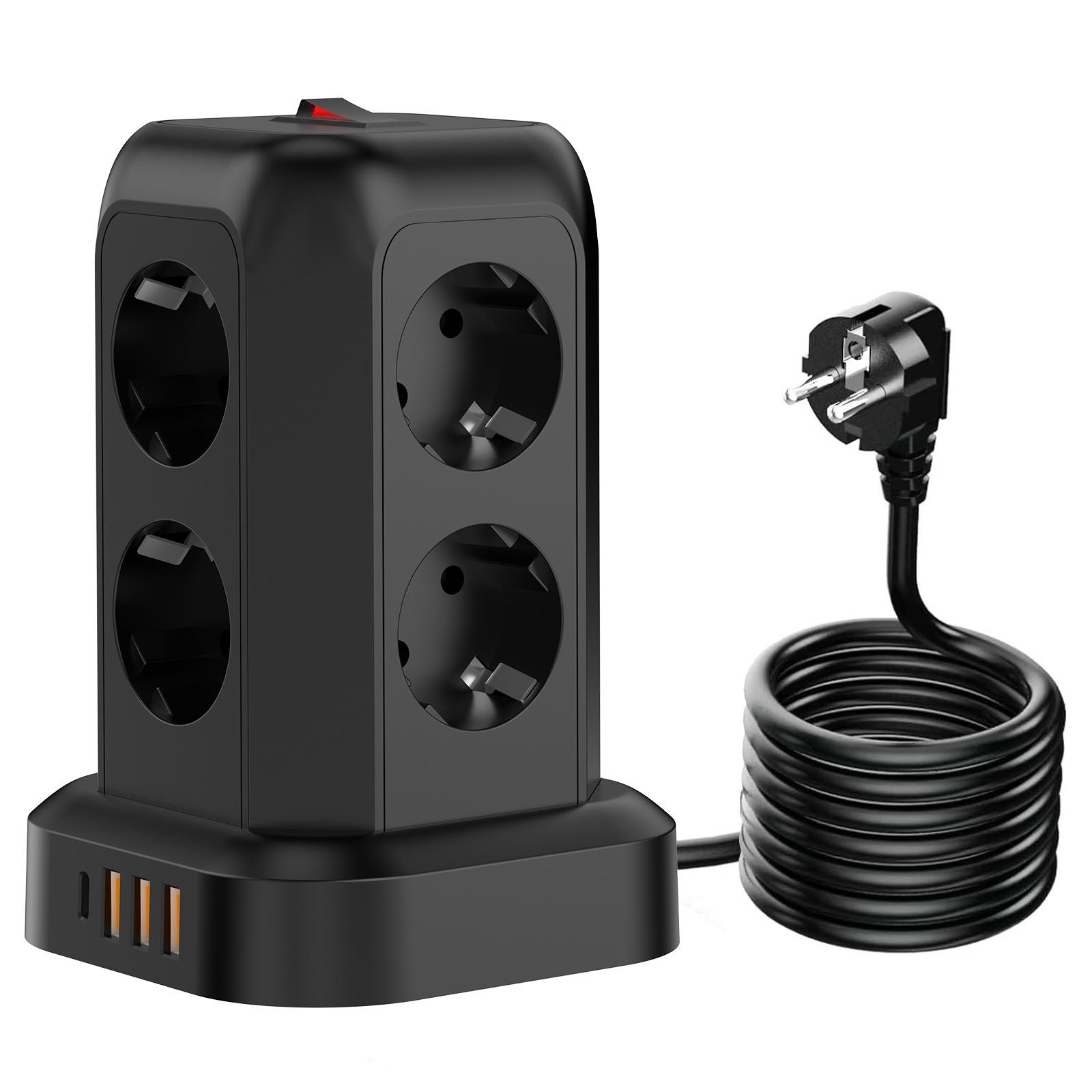 

Multi-Socke Vertical 1.8m Extension Cord 1 type-c and 3 USB Ports Overload Protector Switch Multi-function Smart Socket EU Plug EU Plug чорний