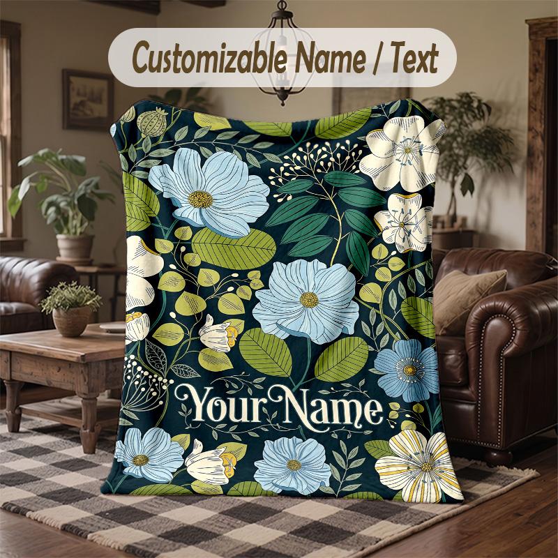 Floral 11 Theme Throw Blanket Custom Name Text Personalized Blanket Soft Cozy Blanket for Home Sofa Bed