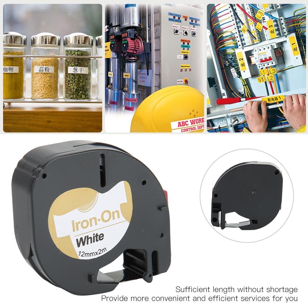 Print Label Tape Fabric Ironing Ribbon Black on White for  Labeling Machine 12mmx2meter