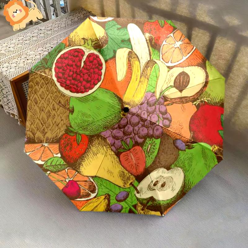 1PC Food theme Umbrella Portable Folding Umbrella Iron Frame Hole Bone Structure Outdoor Home Umbrella A1
