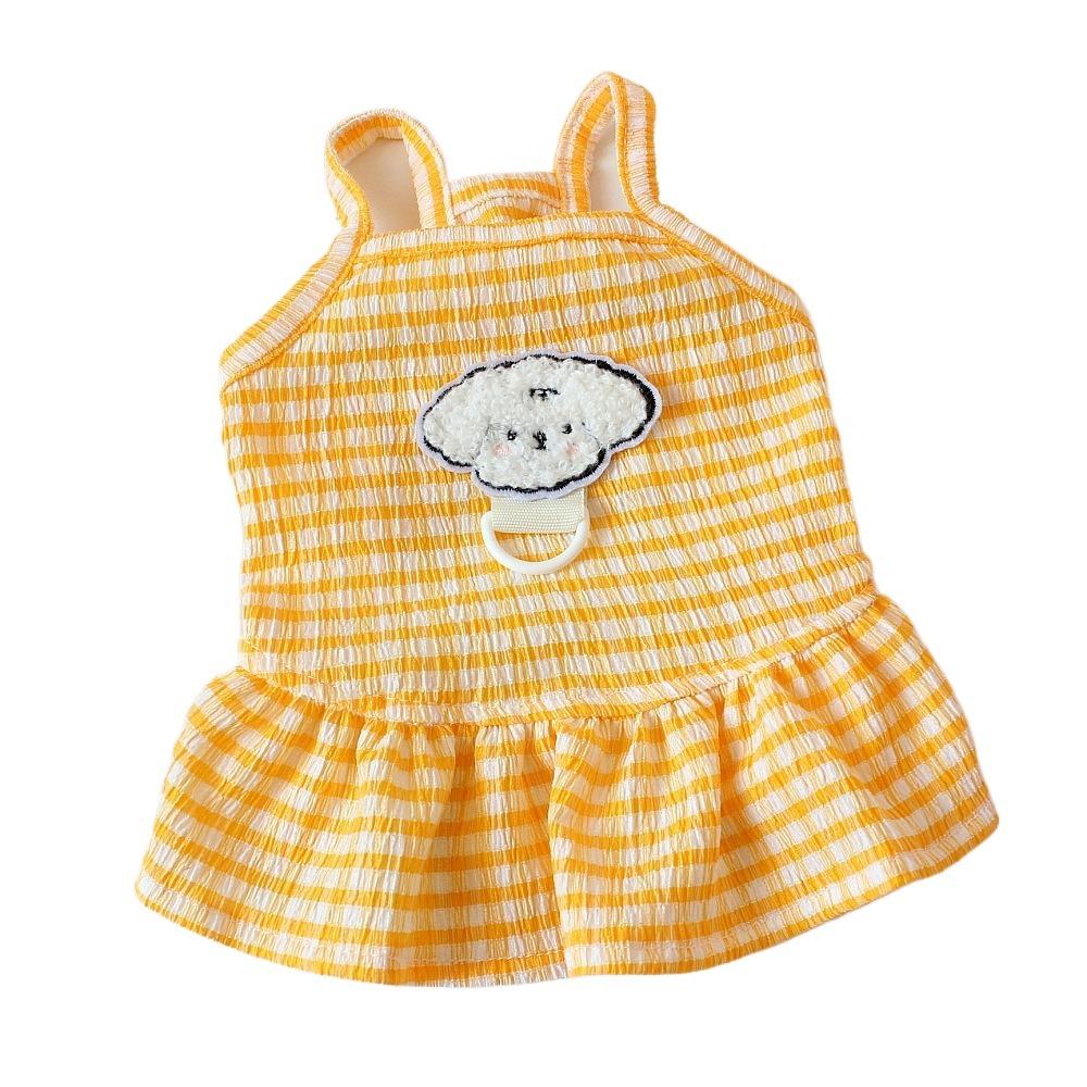 

Милое клетчатое платье-майка для питомца, мягкая кошачья юбка, жилет для питомца, летняя одежда для питомца, весна XL жёлтый