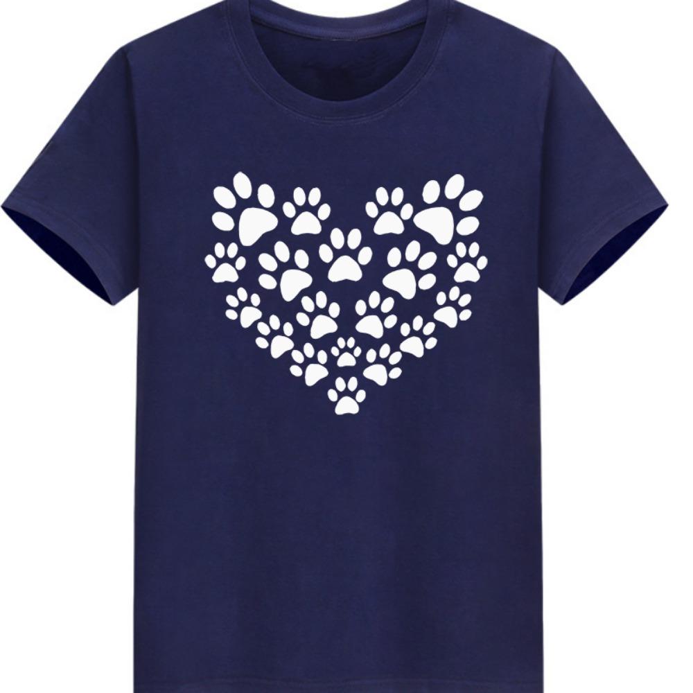 Women's Heart-shaped Dog Footprints Fun Print Dog Lover Round Neck Short Sleeve Sport T-shirt Tops  Harajuku
