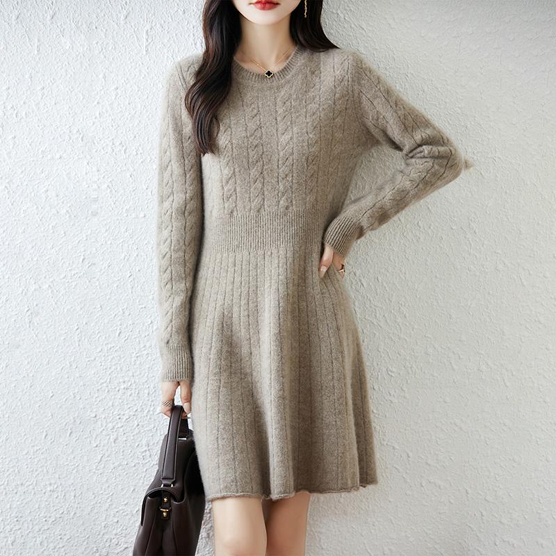 Women Sweater Dress 100% Wool MODERN NEW SAGA O-neck Knit Long Pullover Winter Jumpers Wool Long Dress Female