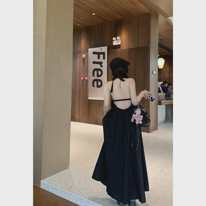 "Women's Summer French Design Halter Neck Backless Long Dress - Age-Reducing and Fashionable"