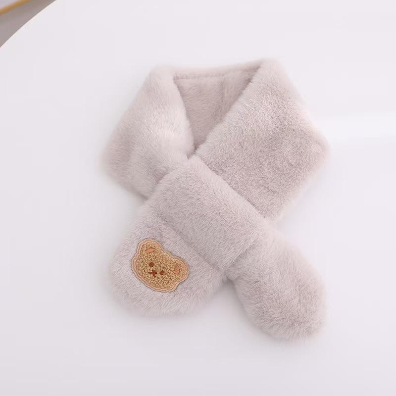 Boys Girls Winter Scarfs Thick Plush Cross Children's Scarf Baby Bib Cute Cartoon Rabbit Faux Fur Neck Protection Warm Shawl