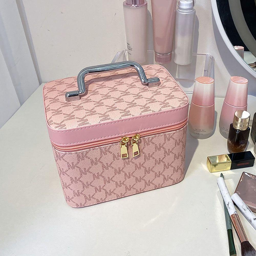 Portable Waterproof Cosmetic Case Large Capacity Hard Shell Makeup Case PU Leather Square Makeup Handbag Women