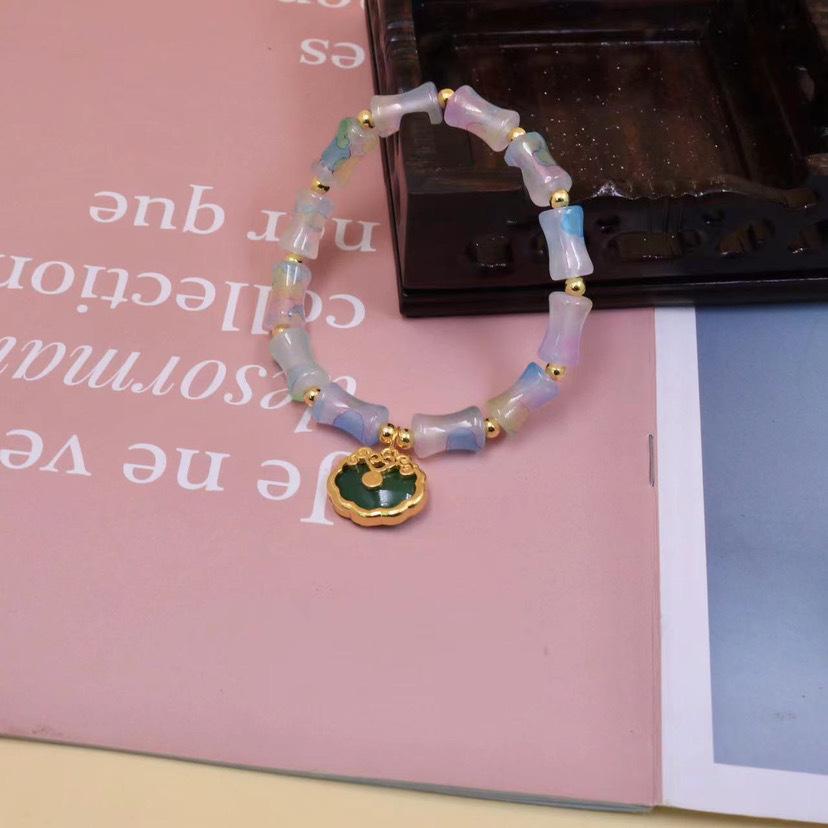 

Women s Bamboo Glazed Beaded Bracelet with Floral Segments