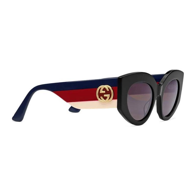 Gucci Logo Temple Irregular Sunglasses Women's Black