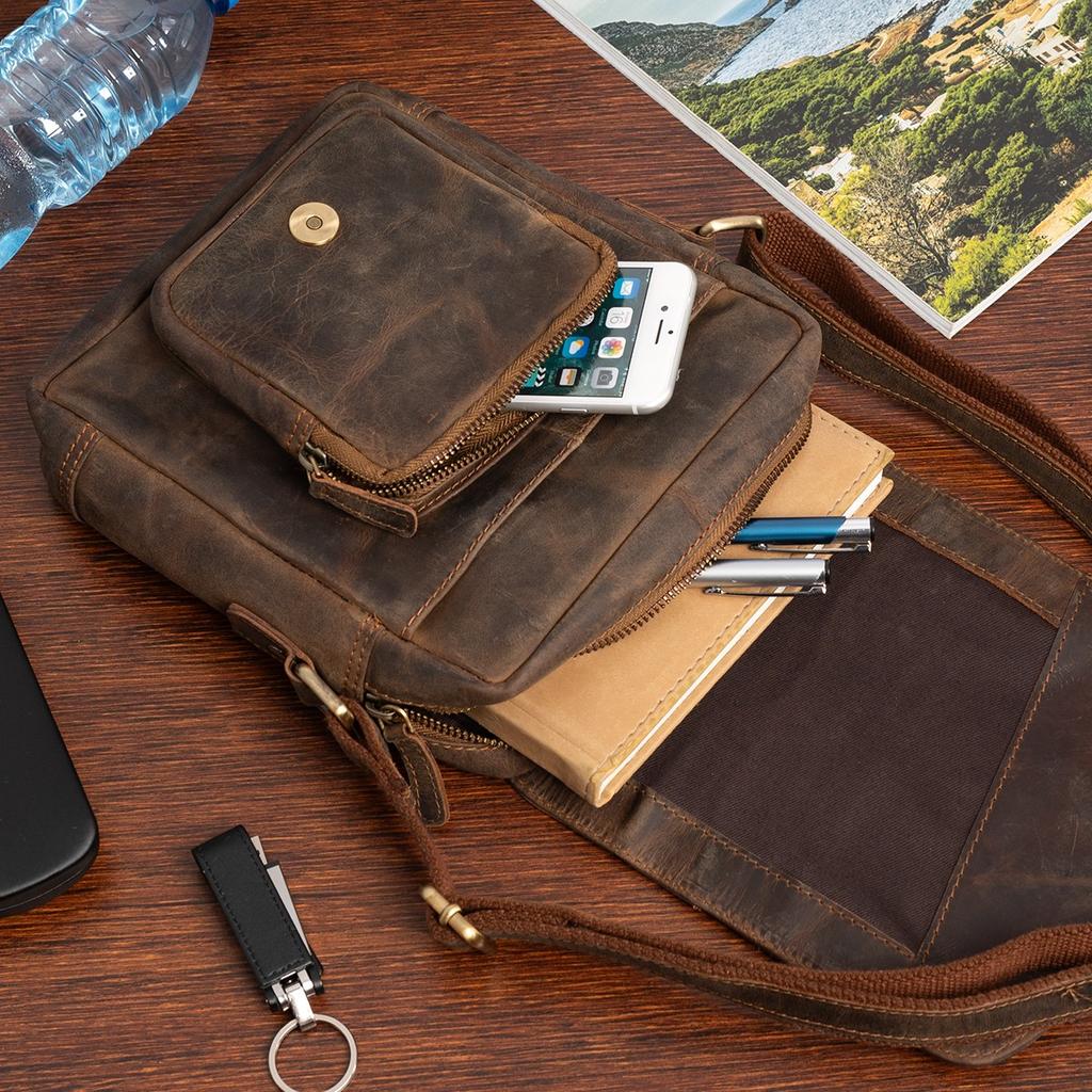 Men's Leather Shoulder Bag, Small, Elegant, Brown, Beltimore