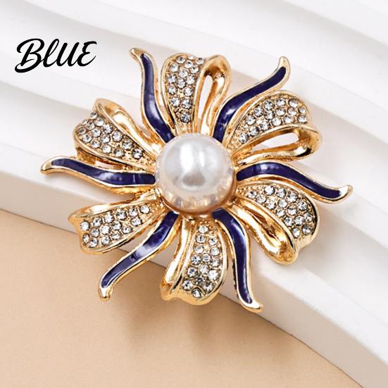 Durable Brooch Pin Oil Dripping Rhinestone Flower Brooch Faux Pearl