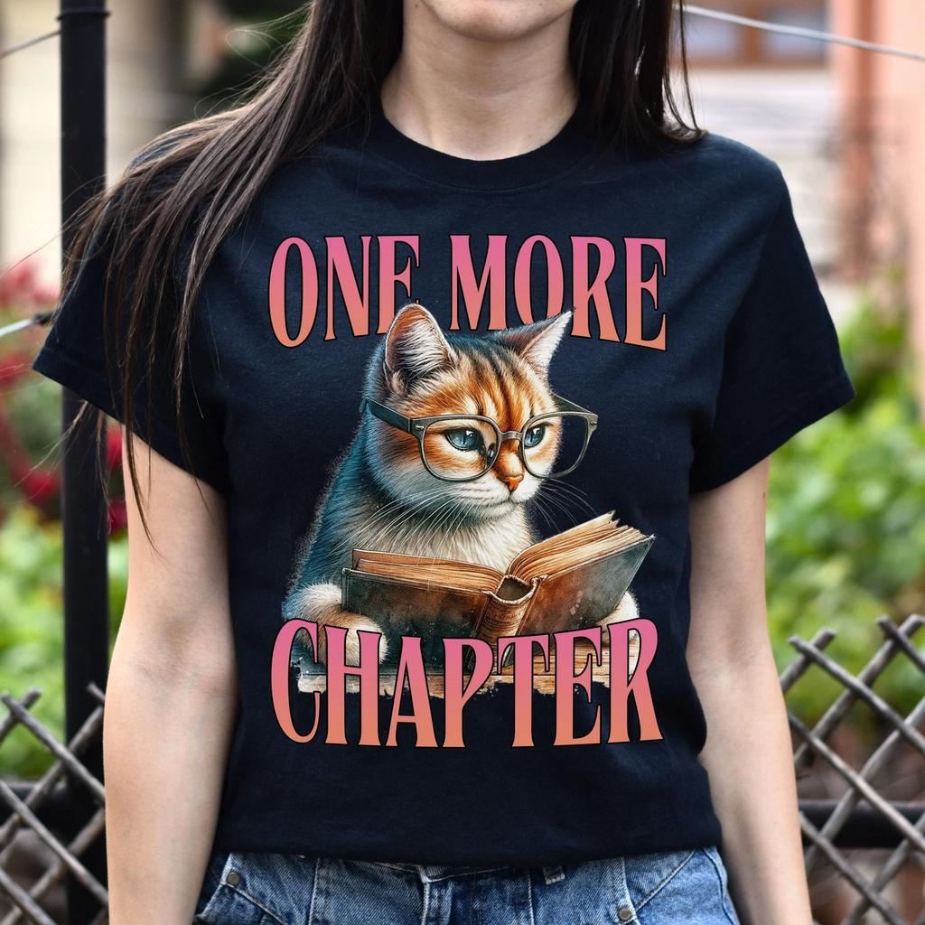 One more chapter T-Shirt Book lover reading cat booktravert Unisex tee Black Nav