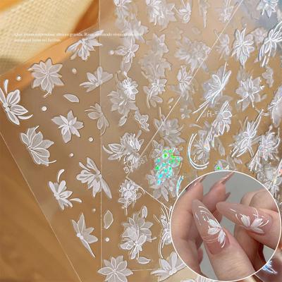 Snow Mowed Hand-painted White Flower Manicure Sticker Super Fairy White Magnolia Thin Tough Back Glue Petal Nail Sticker