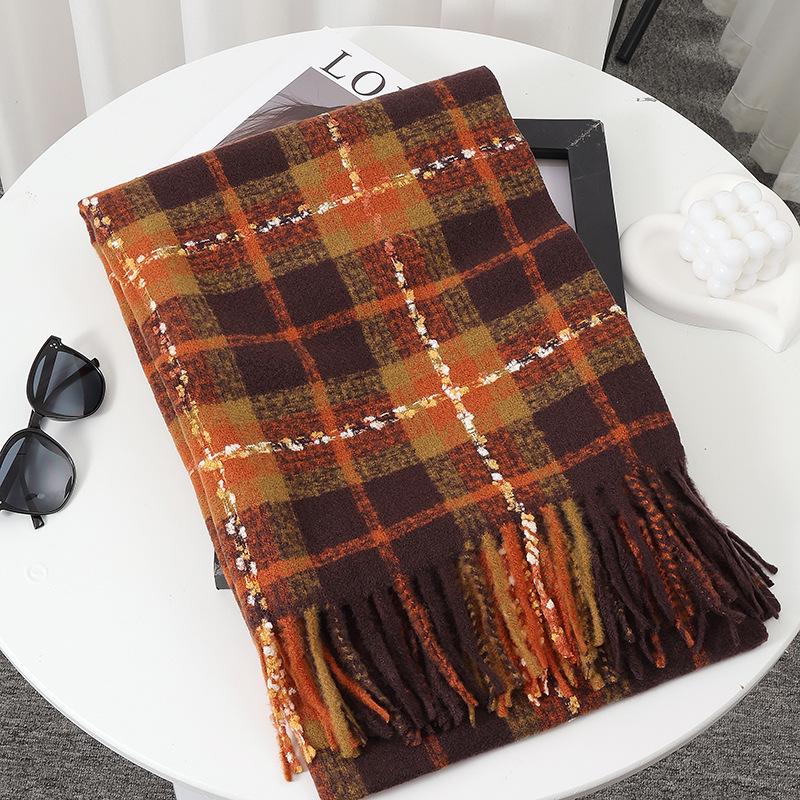 Women's Faux Cashmere Plaid Scarf - Korean Style, Thick & Warm Autumn/Winter Shawl