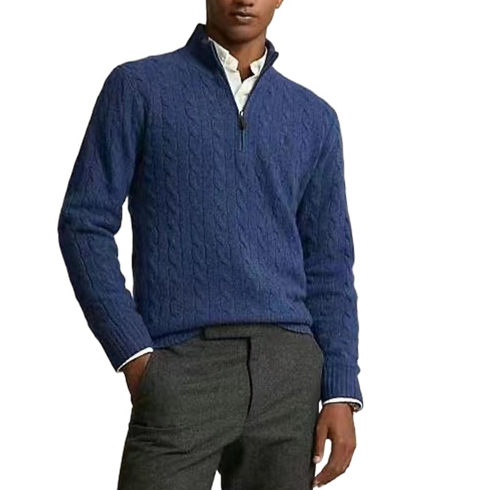 Polo Ralph Lauren FW24 Solid Color Small Pony Embroidered Long Sleeve Knit Sweater Men Sweater Dark-Blue 710876766-010