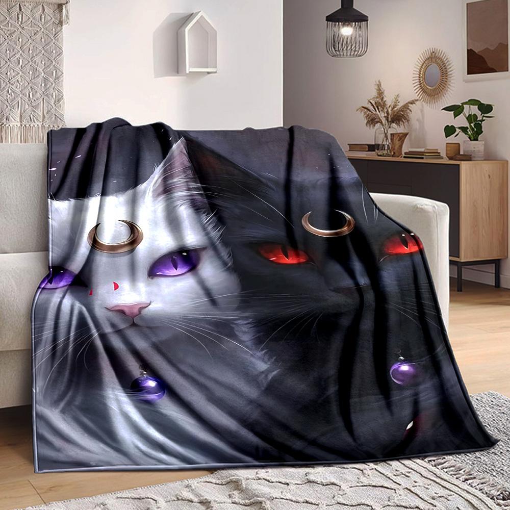 

1PC Crescent Moon Cats Blanket - Soft Warm All-Season Throw for Sofa, Bed, Car, Office, Throw For Sofa yy250916095 75x90cm