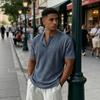 Men's Ribbed Crew Neck Three Button Short Sleeve Top Soft Breathable Casual Pullover Knitwear for Daily Wear Office Travel