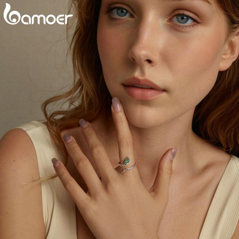 BAMOER 925 Sterling Silver Coiled Snake Ring Unique Design Ring With Formal Attire For Women Fine Jewelry Party