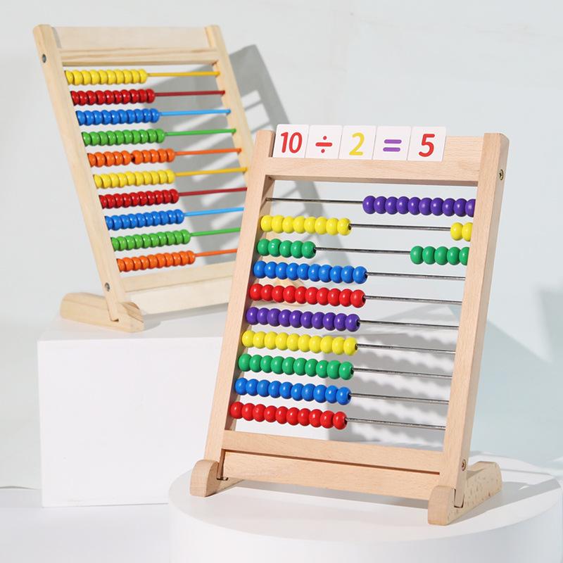 Wooden Abacus for Students - 10 Rows Soroban Frame for Math Teaching, Mental Arithmetic, Addition & Subtraction