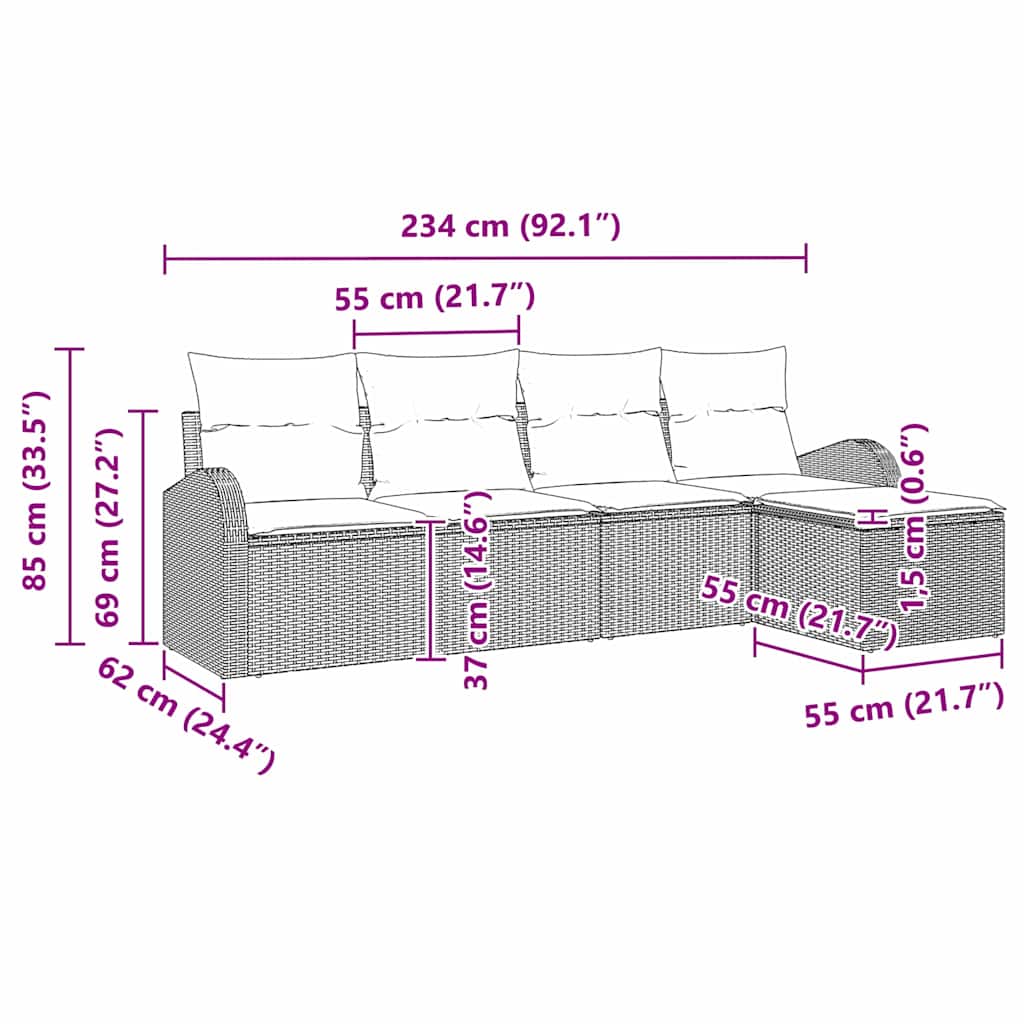 5 Piece Sofa Set with Cushions Beige and White Poly Rattan