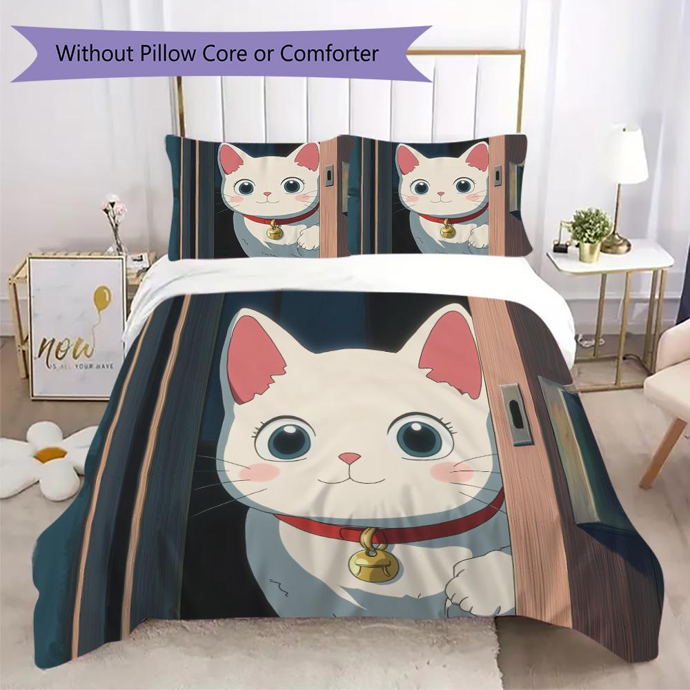 Little white cat Pattern Bedding,Quilt Set Quilt Cover Pillowcase Home Birthday Gift (1*duvet cover+2*pillowcase,without core)XSJT0917513