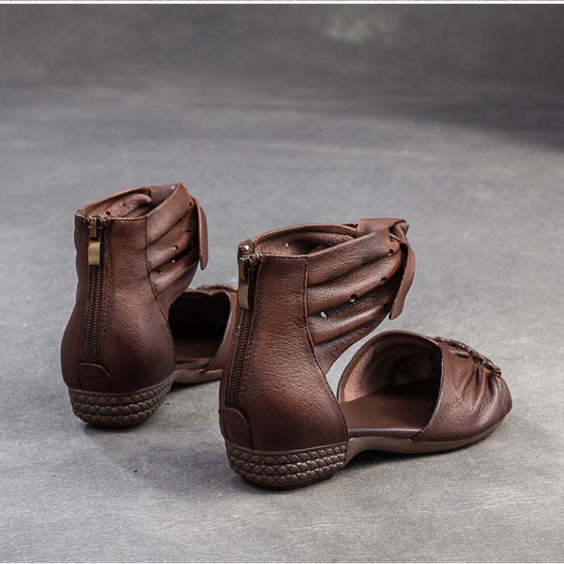 Johnature Genuine Leather Comfortable Breathable Sandals Peep Toe Low Heel Versatile Retro Women's Shoes