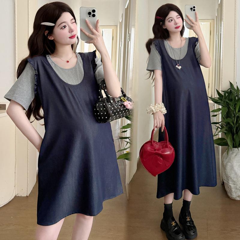 Stylish Tencel Denim Skirt for Pregnant Women - Ultra-Thin, Cool, Loose Fit, Fake Two-Piece, Plus Size